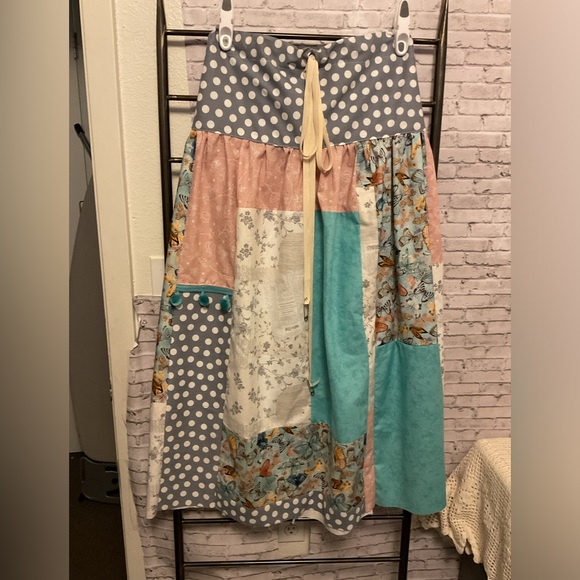 New Handmade by me patchwork skirt custom butterflies polka dots drawstring OS - Picture 1 of 4